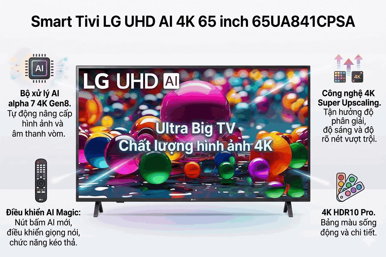 Smart Tivi LG UHD AI 4K 65 inch 65UA841CPSA
